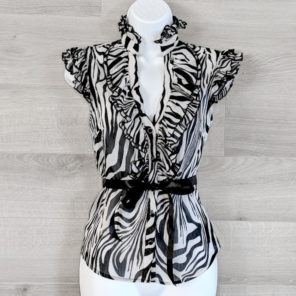 579 Zebra Ruffle Blouse sz S